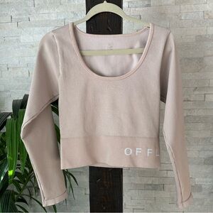 AERIE Offline Pink Ribbed Crop Workout Top Long sleeve Size XL